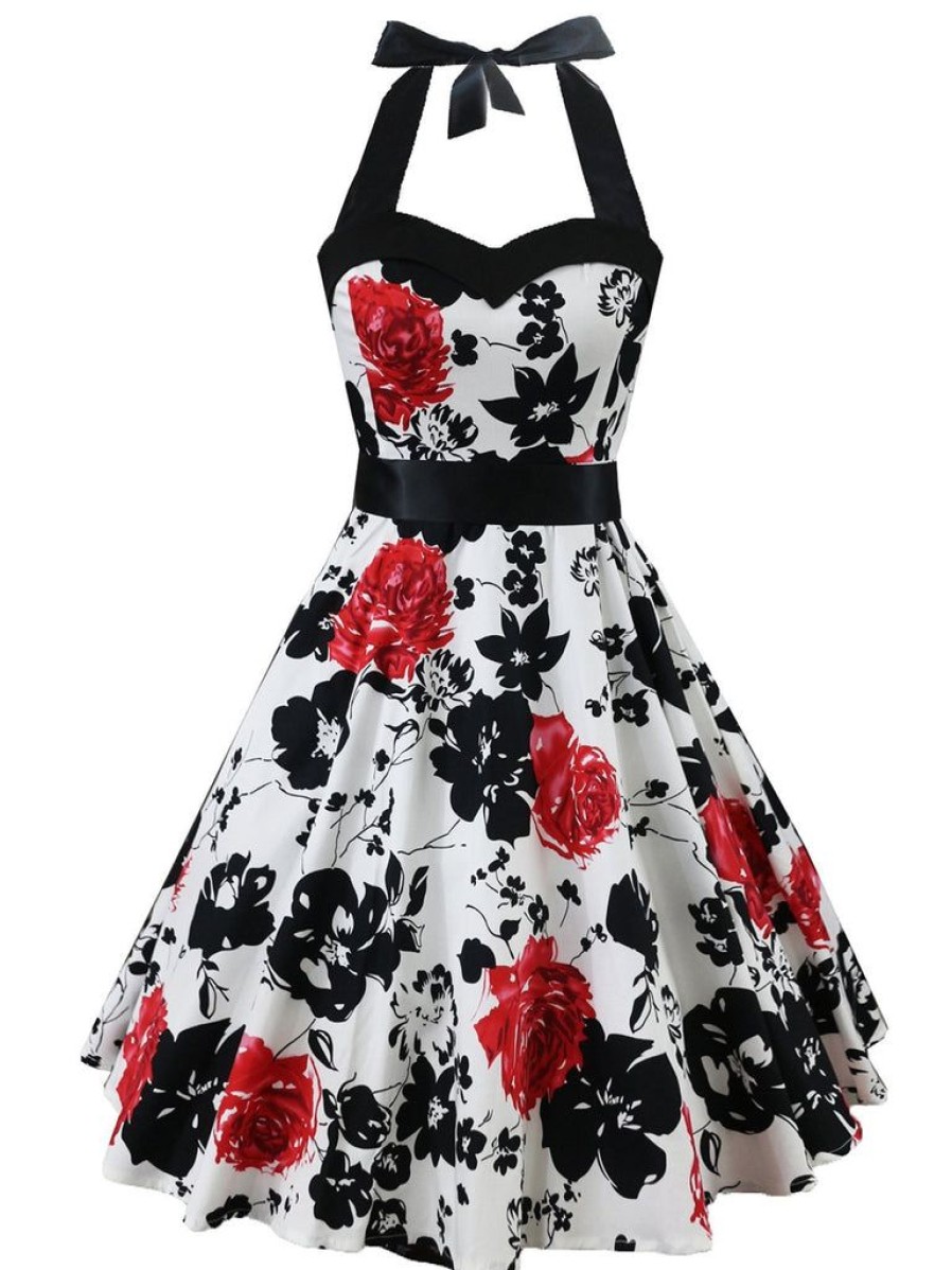 Clothing Retro Stage | 1950S Floral Halter Swing Dress White