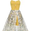 Clothing Retro Stage | Yellow 1950S Romper & White Floral Skirt Yellow & White