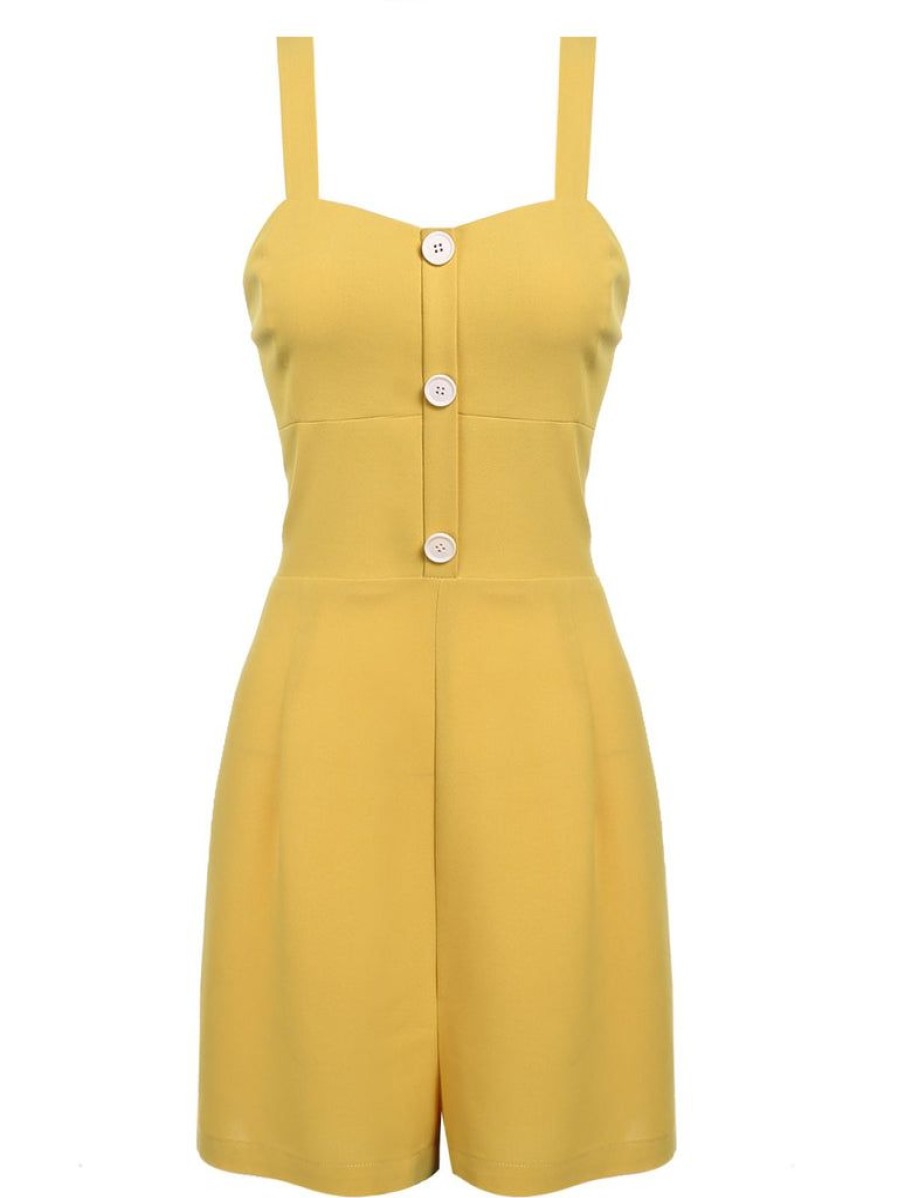 Clothing Retro Stage | Yellow 1950S Romper & White Floral Skirt Yellow & White