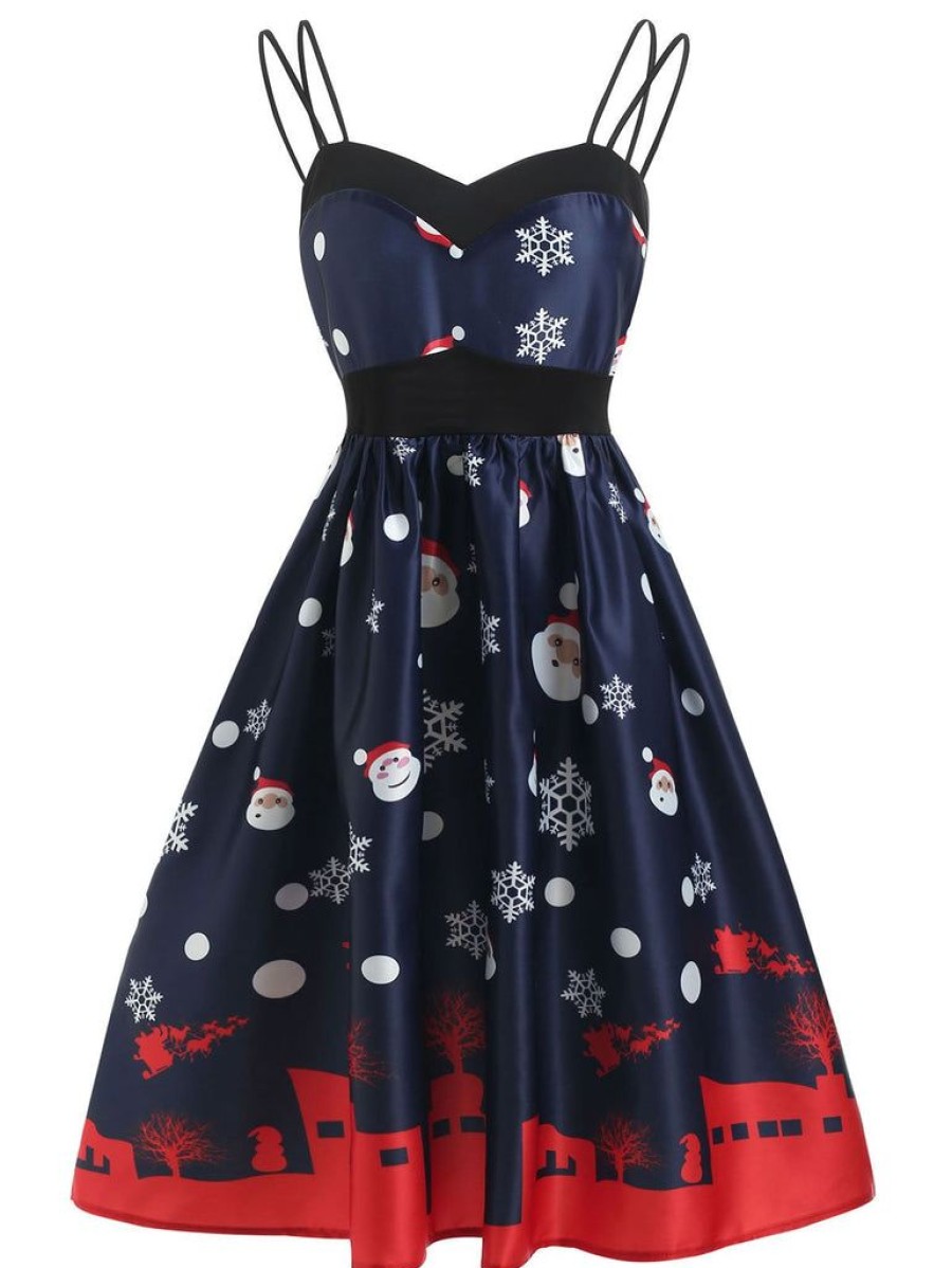 Clothing Retro Stage | 1950S Santa Claus Snowfall Dress Blue