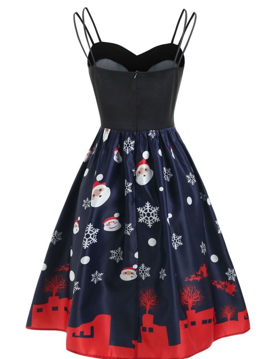 Clothing Retro Stage | 1950S Santa Claus Snowfall Dress Blue