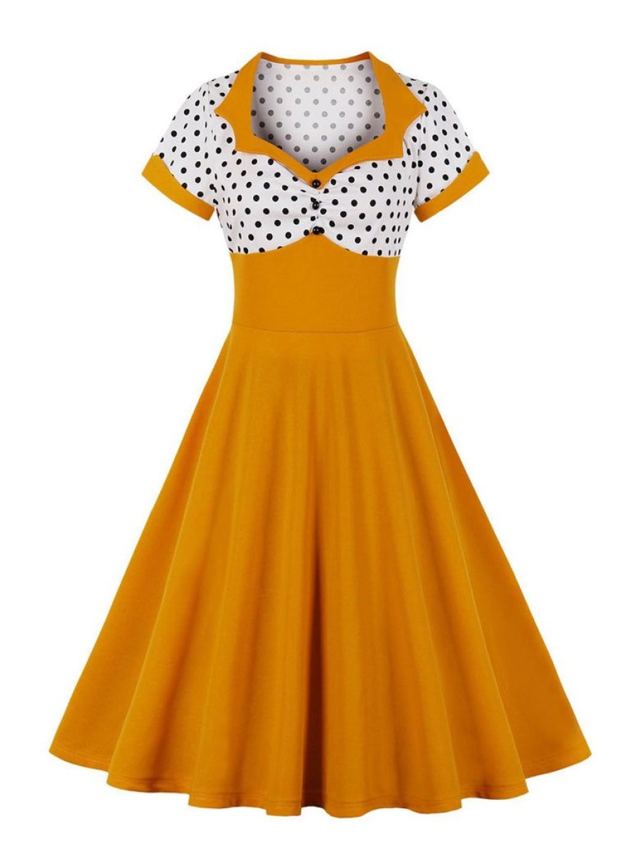 Clothing Retro Stage | 1950S Polka Dot Patchwork Swing Dress