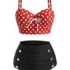 Clothing Retro Stage | 1950S Halter Polka Dot Bikini Set Red