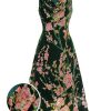 Clothing Retro Stage | 1930S Floral Velvet Sleeveless Dress Green