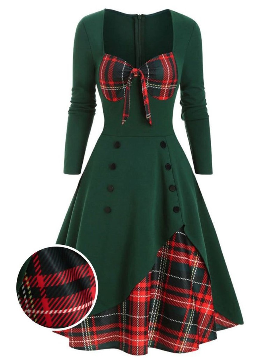 Clothing Retro Stage | 1950S Sweetheart Plaid Patchwork Dress