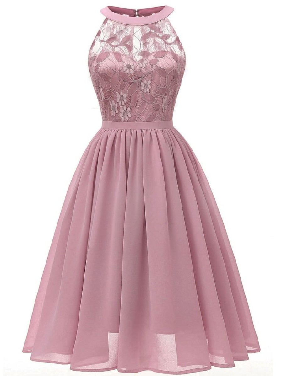 Clothing Retro Stage | 1950S Floral Lace Swing Dress Pink