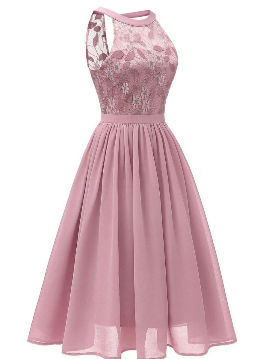 Clothing Retro Stage | 1950S Floral Lace Swing Dress Pink