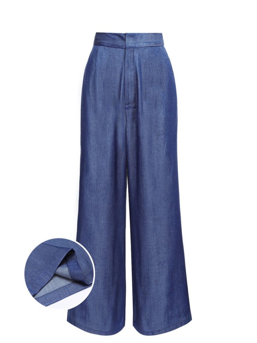 Clothing Retro Stage | 1940S High Waist Wide Leg Pants Blue