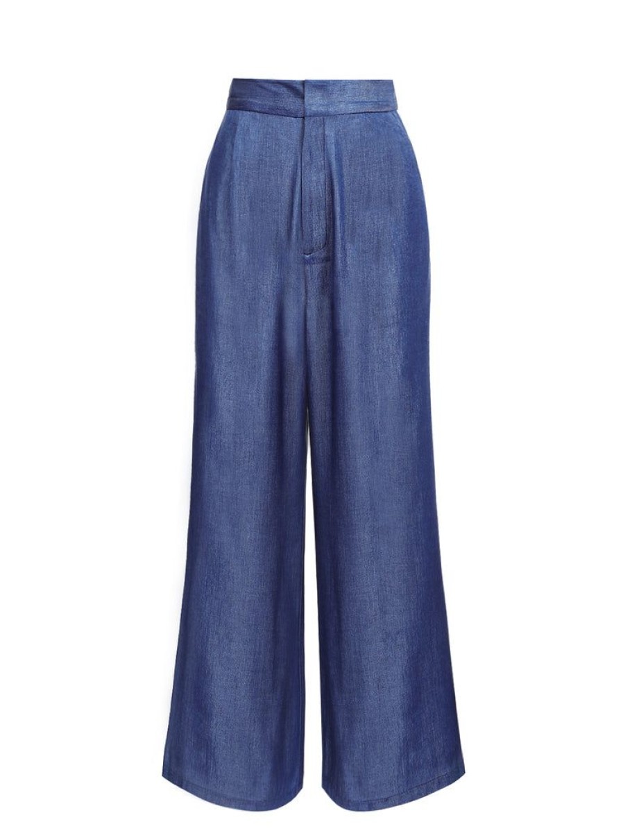 Clothing Retro Stage | 1940S High Waist Wide Leg Pants Blue