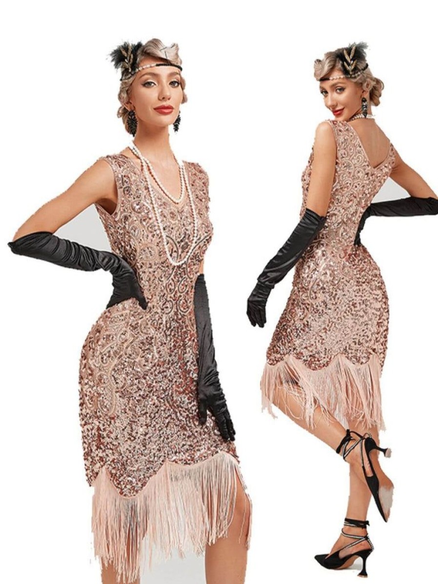 Clothing Retro Stage | 1920S V-Neck Sequined Tassel Gatsby Dress