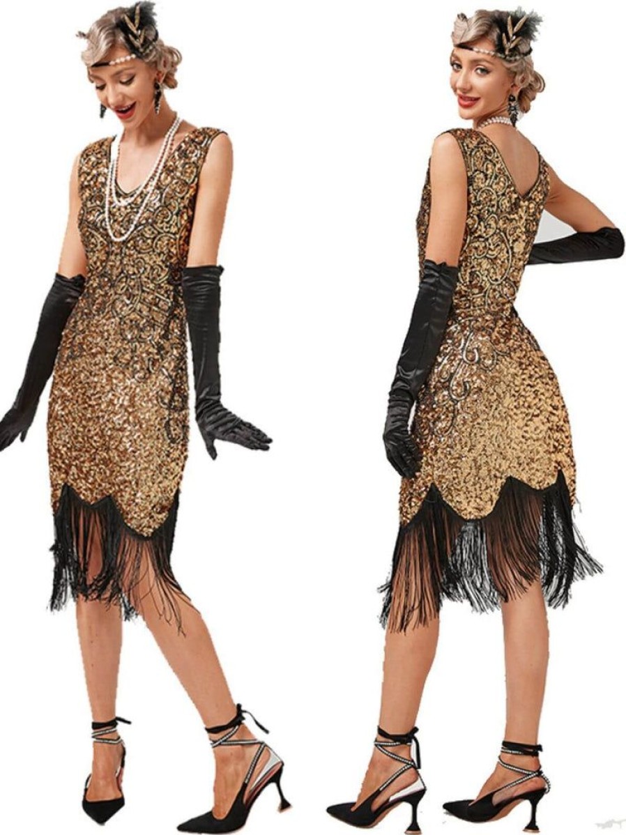 Clothing Retro Stage | 1920S V-Neck Sequined Tassel Gatsby Dress