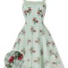 Clothing Retro Stage | 1950S Plaid Floral Mesh Patchwork Dress Green