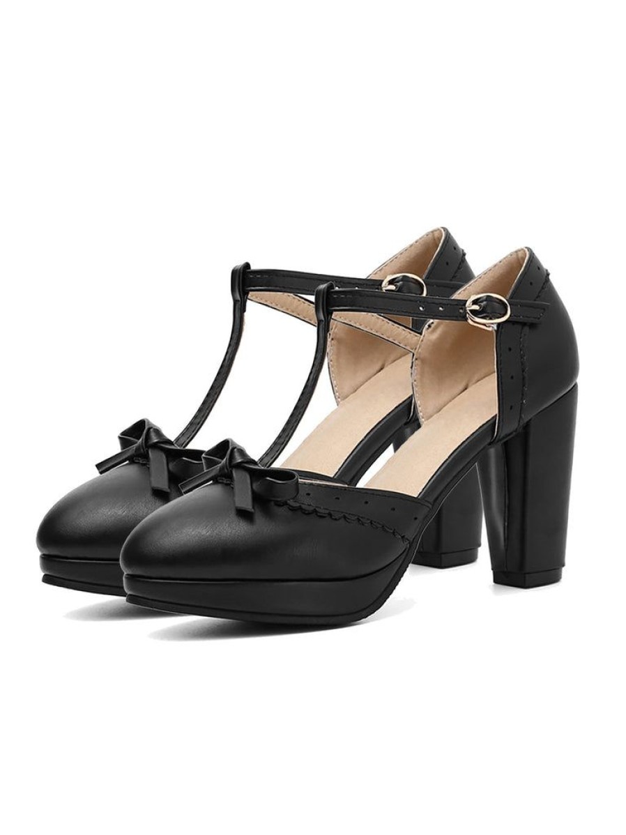 Shoes Retro Stage | Retro Bow T-Strap High Heels Shoes