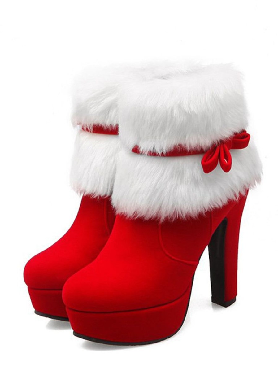 Shoes Retro Stage | Retro Christmas Short Plush High Heel Shoes