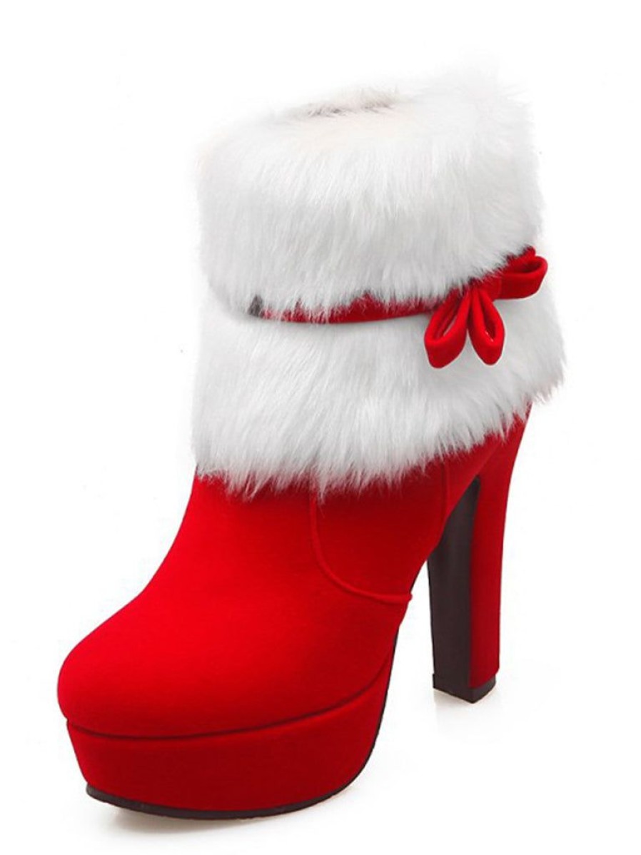 Shoes Retro Stage | Retro Christmas Short Plush High Heel Shoes