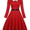 Clothing Retro Stage | [Plus Size] 1950S Furry Solid Swing Dress Red