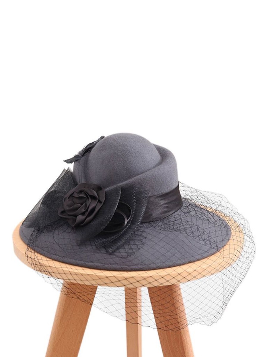 Accessories Retro Stage | Retro Floral Mesh Wooled Dress Hat