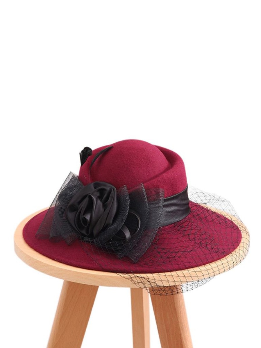 Accessories Retro Stage | Retro Floral Mesh Wooled Dress Hat