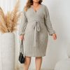 Clothing Retro Stage | [Plus Size] 1960S V-Neck Knitted Dress Moon Gray