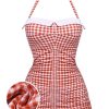 Clothing Retro Stage | [Plus Size] Checked 1950S Halter Bowknot One-Piece Swimsuit Red