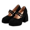 Shoes Retro Stage | Vintage Velvet Tapered Mid Heels Shoes Black