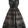 Clothing Retro Stage | 1950S Lace Floral Swing Dress Black