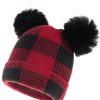 Accessories Retro Stage | Red & Black Plaid Hairball Knitted Parent Hat