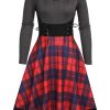 Clothing Retro Stage | Plaids 1950S Off Shoulder Knitted Dress Red