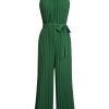 Clothing Retro Stage | 1930S Solid Pleated Halter Jumpsuit Green