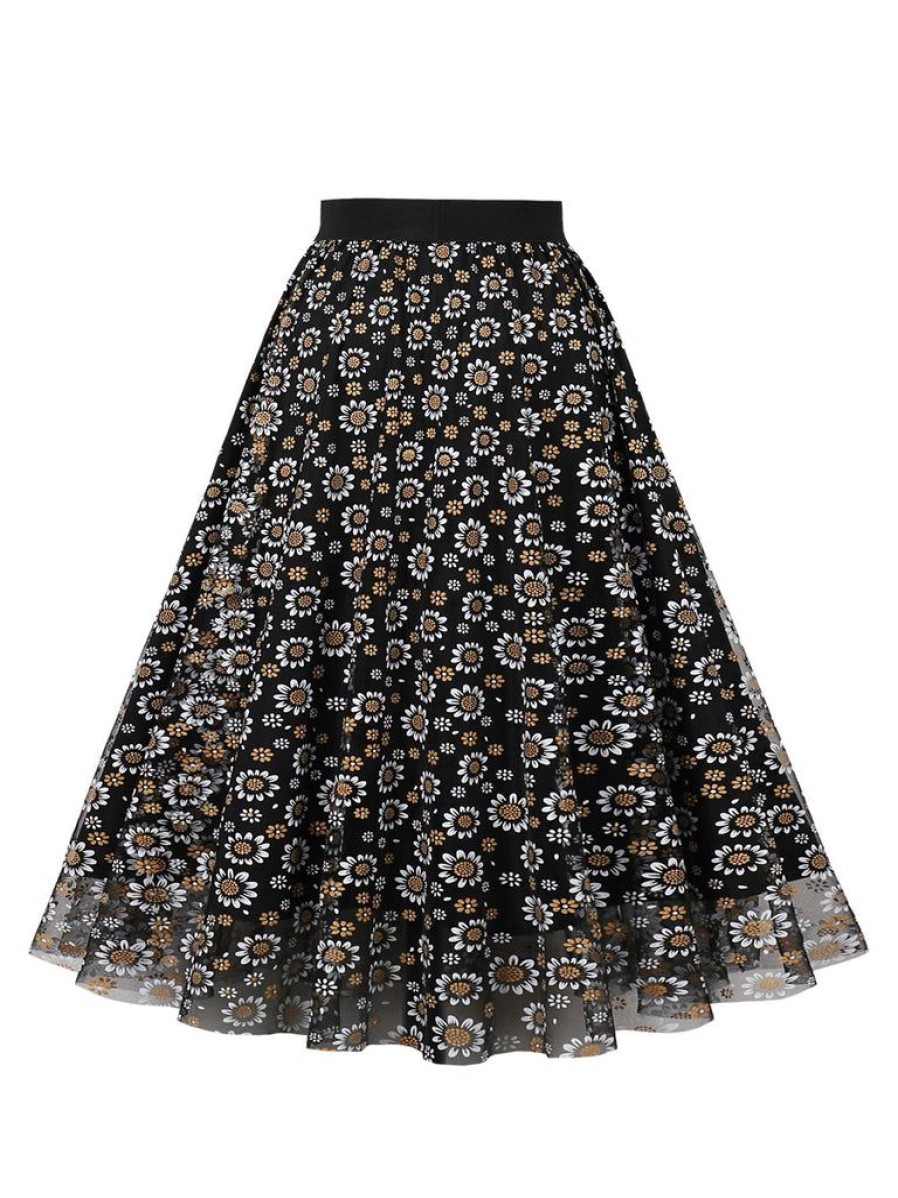 Clothing Retro Stage | 1950S Daisy Mesh Skirt Black