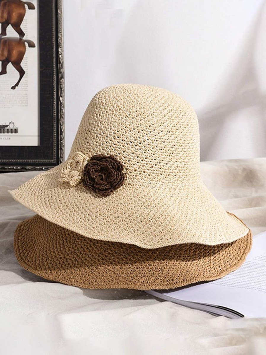 Accessories Retro Stage | Retro Braided Flowers Straw Hat