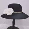 Accessories Retro Stage | Black Pearls Flowers Solid Hat