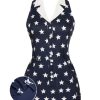 Clothing Retro Stage | 1950S Stars Lapel Vintage Romper Navy Blue