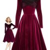 Clothing Retro Stage | [Pre-Sale] 1950S Velvet Solid Dress Wine Red