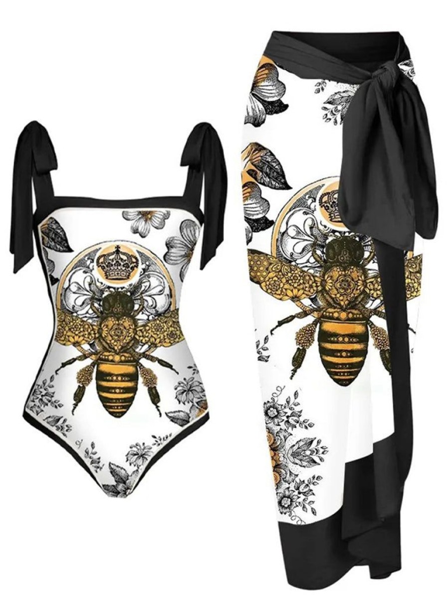 Clothing Retro Stage | 1950S Bee Swimsuit & Cover-Up Black & White