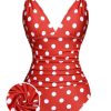 Clothing Retro Stage | 1930S Polka Dot V-Neck Swimsuit Red