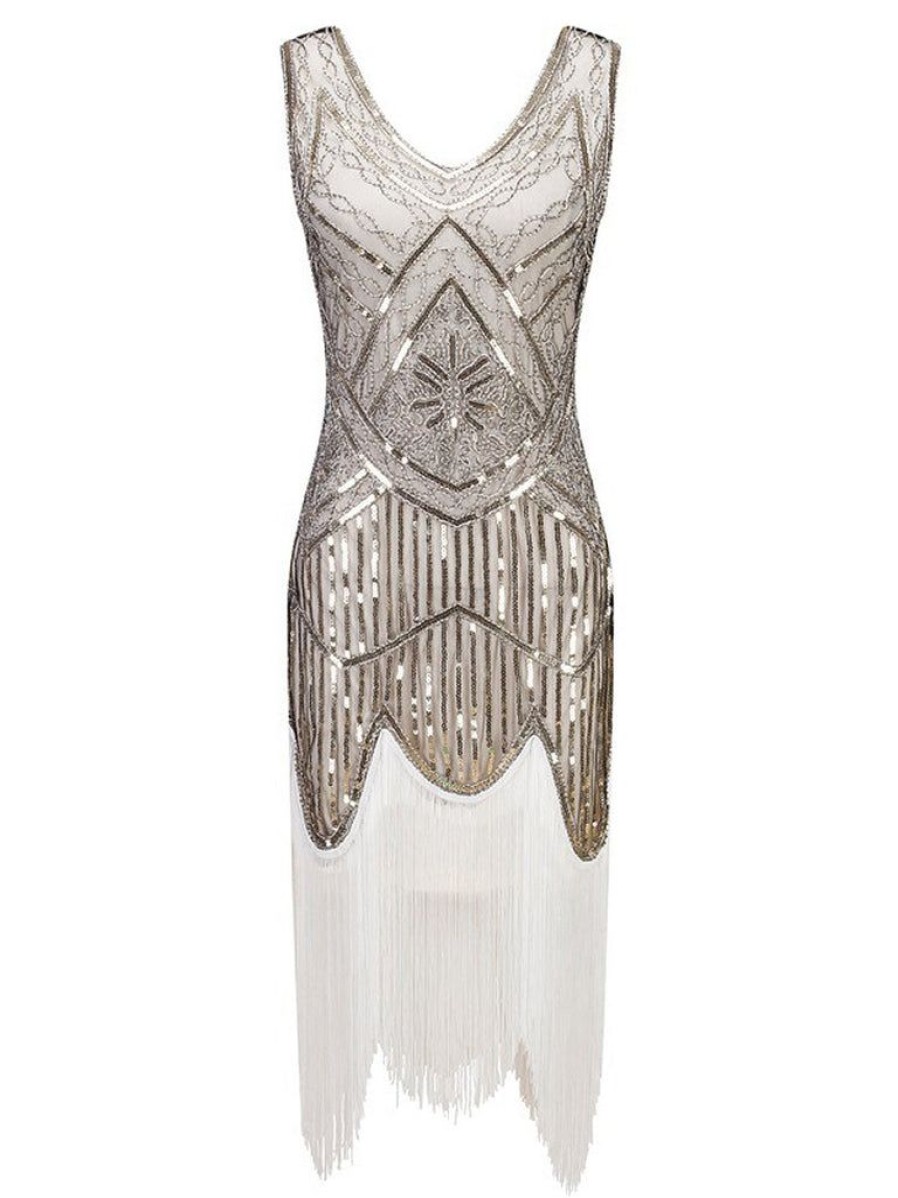 Clothing Retro Stage | White 1920S Fringed Flapper Dress