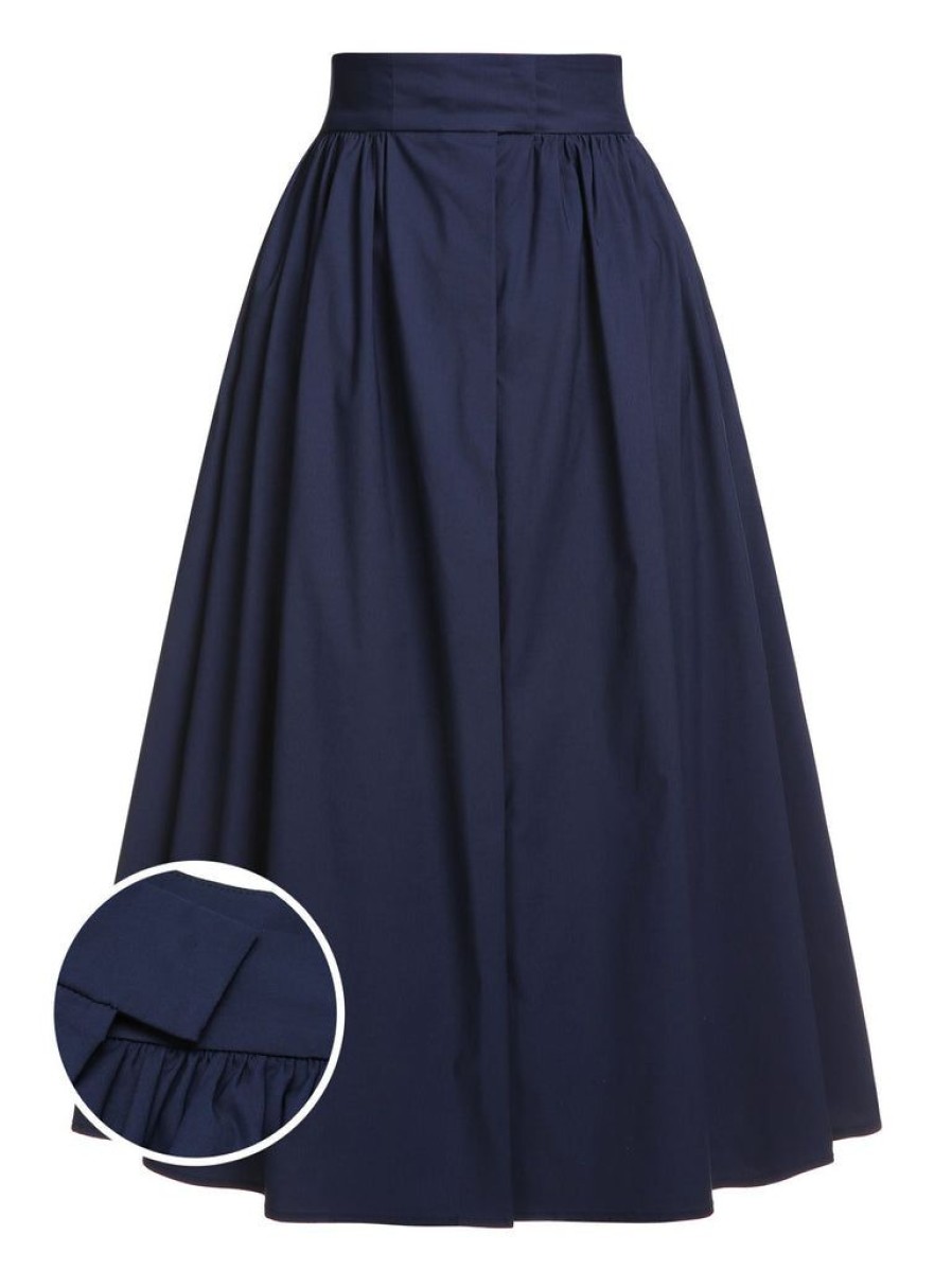 Clothing Retro Stage | Gray 1960S Solid Umbrella Skirt Dark Blue