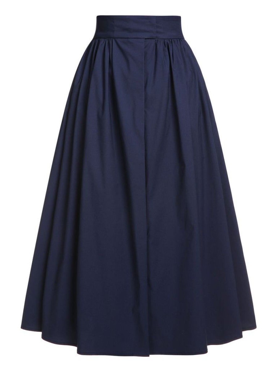 Clothing Retro Stage | Gray 1960S Solid Umbrella Skirt Dark Blue