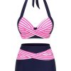 Clothing Retro Stage | 1950S Striped Halter Swimsuit Pink & Blue