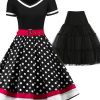 Clothing Retro Stage | 2Pcs Polka Dot 1950S Dress & Black Petticoat