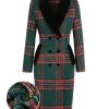 Clothing Retro Stage | 1960S Plaid Fur Collar Pencil Coat Green