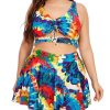 Clothing Retro Stage | Plus Size 1940S Floral Skirted Bikini Set Blue