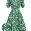 Clothing Retro Stage | 1940S V-Neck Floral Dress Green