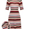 Clothing Retro Stage | 1960S Multicolor Stripes Knitted Dress