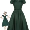 Clothing Retro Stage | [Pre-Sale] 1950S Solid Bow Square Collar Dress Green