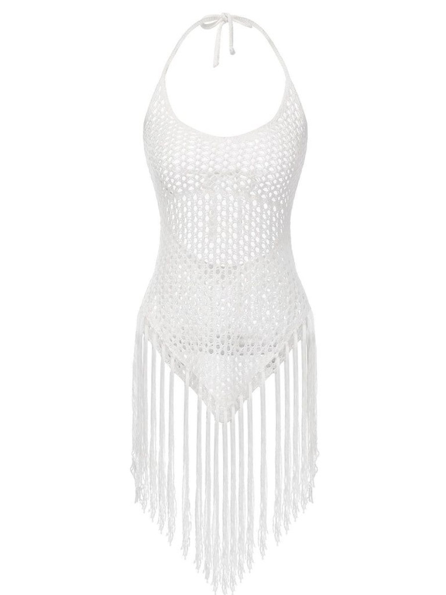 Clothing Retro Stage | 1960S Grid Halter Cover Up White