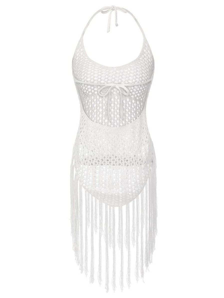 Clothing Retro Stage | 1960S Grid Halter Cover Up White