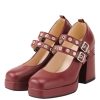 Shoes Retro Stage | Retro Buckle High Heels Red