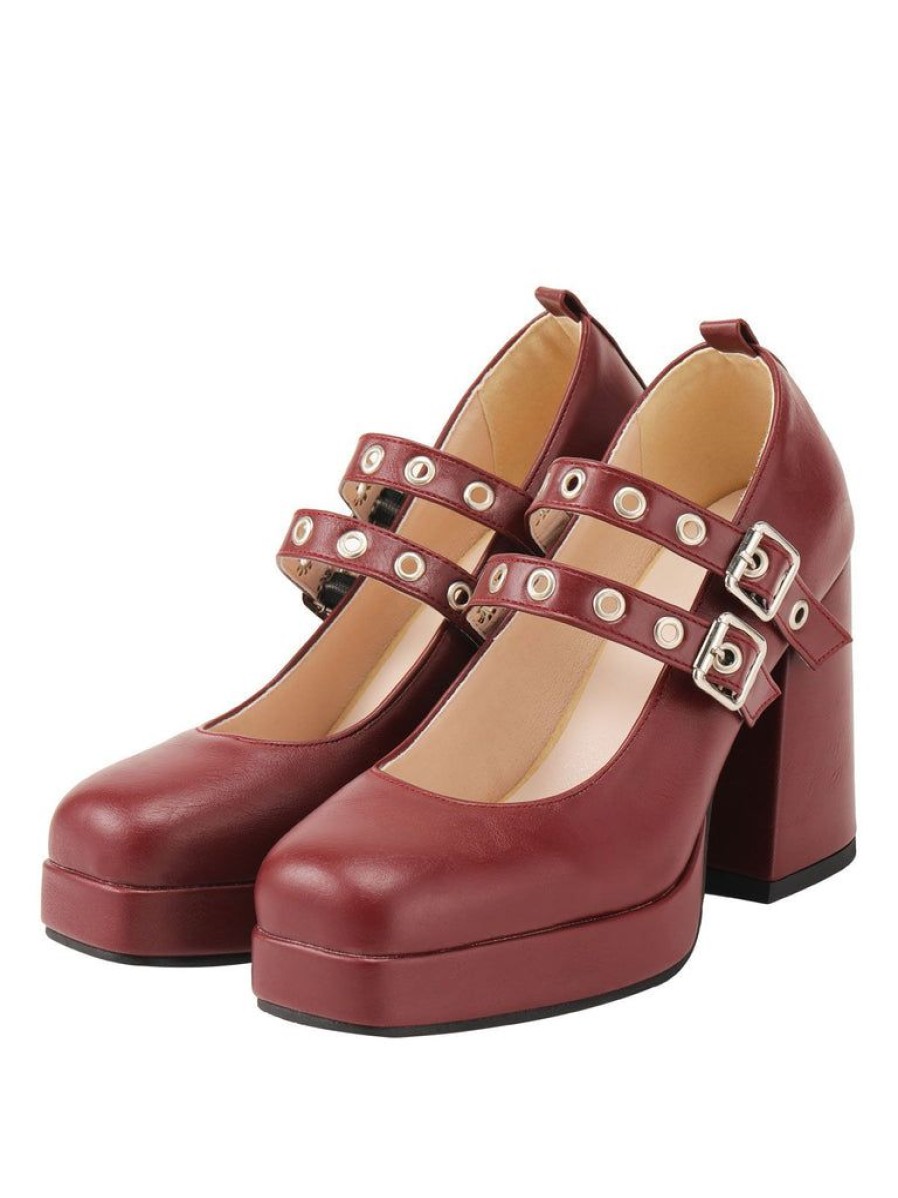 Shoes Retro Stage | Retro Buckle High Heels Red